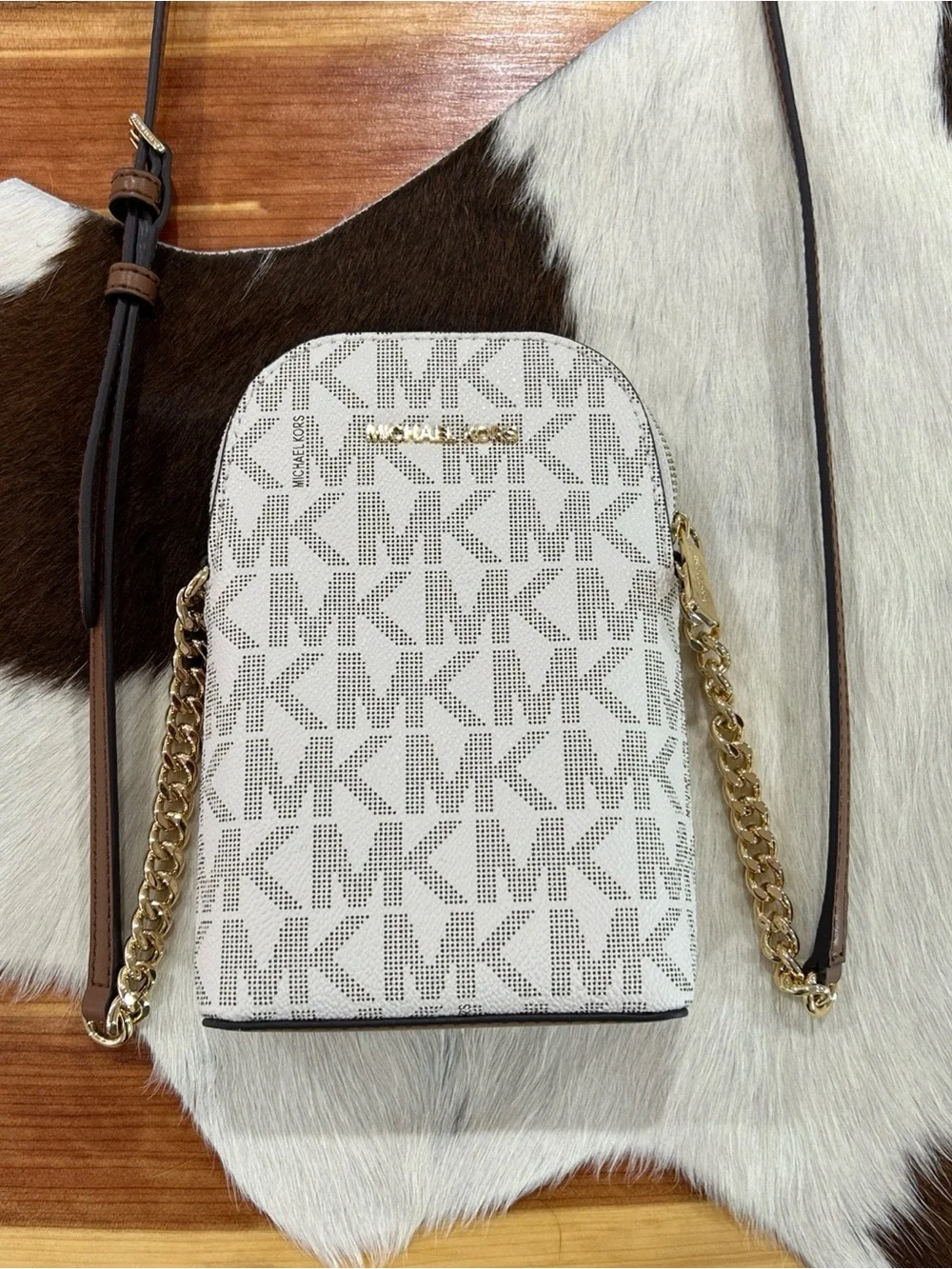 Michael Kors Jet Set Charm Small Logo North South Phone Crossbody Cream Brown